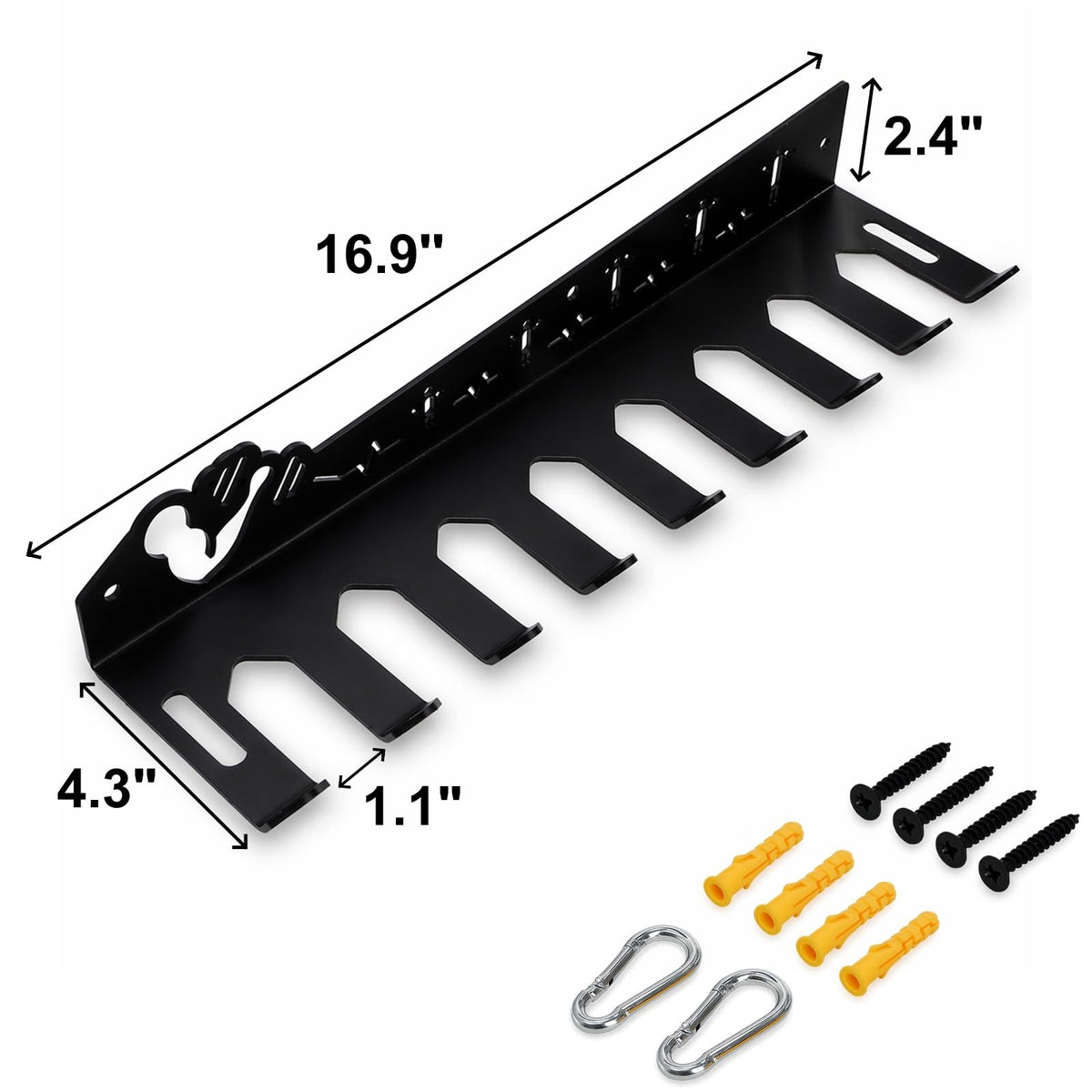 DEAYOU Home Gym Storage Rack Wall Mount, 9 Hook Gym Accessories Organization, Multi-Purpose Gym Equipment Hanger for Barbells, Resistance Bands, Jump Ropes, Lifting Belt, Row Handles, 16.5"