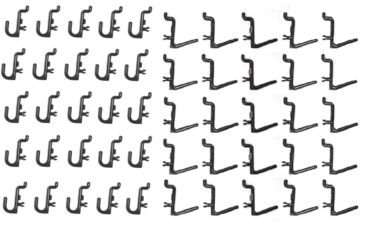 JSP Manufacturing Plastic Locking J Hook & L Hook Pegboard Kit | Garage Tool Craft Jewelry Storage Pegboard Organizer (200, Black)