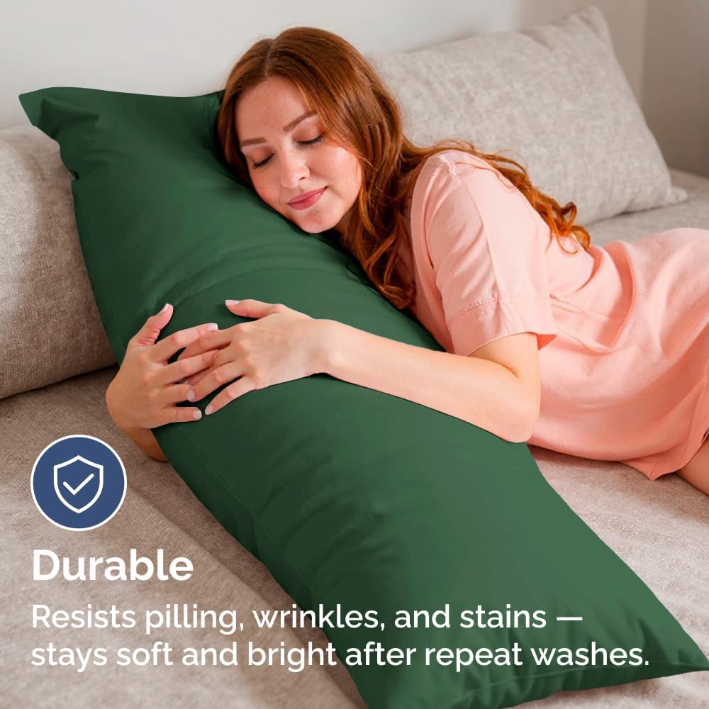 Skiennix Body Pillowcases Set of 2 | Soft 20x54 Long Pillow Covers for Side Sleepers - Wrinkle-Free, Emerald Green