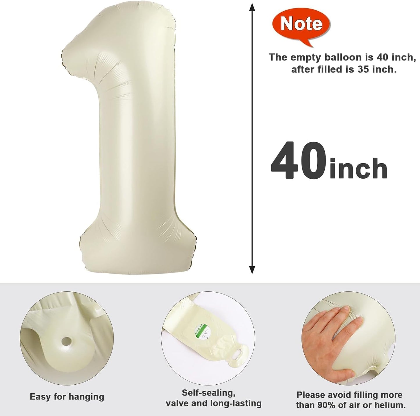 40 Inch Cream Number 40 Balloons - Large Foil Birthday Decorations for 40th Celebration