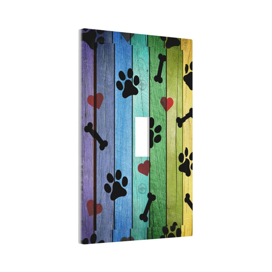 Decorative Light Switch Cover Dog Paw Colorful Retro Wood Single Toggle Outlet Wall Plate Cover 1 Gang Electrical Device Faceplate Switchcover for Farmhouse Bedroom Kitchen Living Room Decor