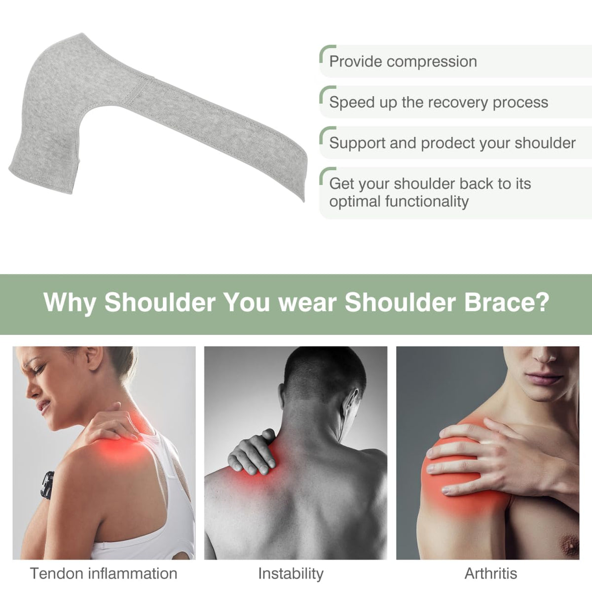 Gadpiparty Shoulder Brace for Women, Shoulder Sleeve for Pain Relief, Support Brace Adjustable Protector Wrap for Indoor Use, Left Belt for Gym, Rotator Cuff Relief, Unisex