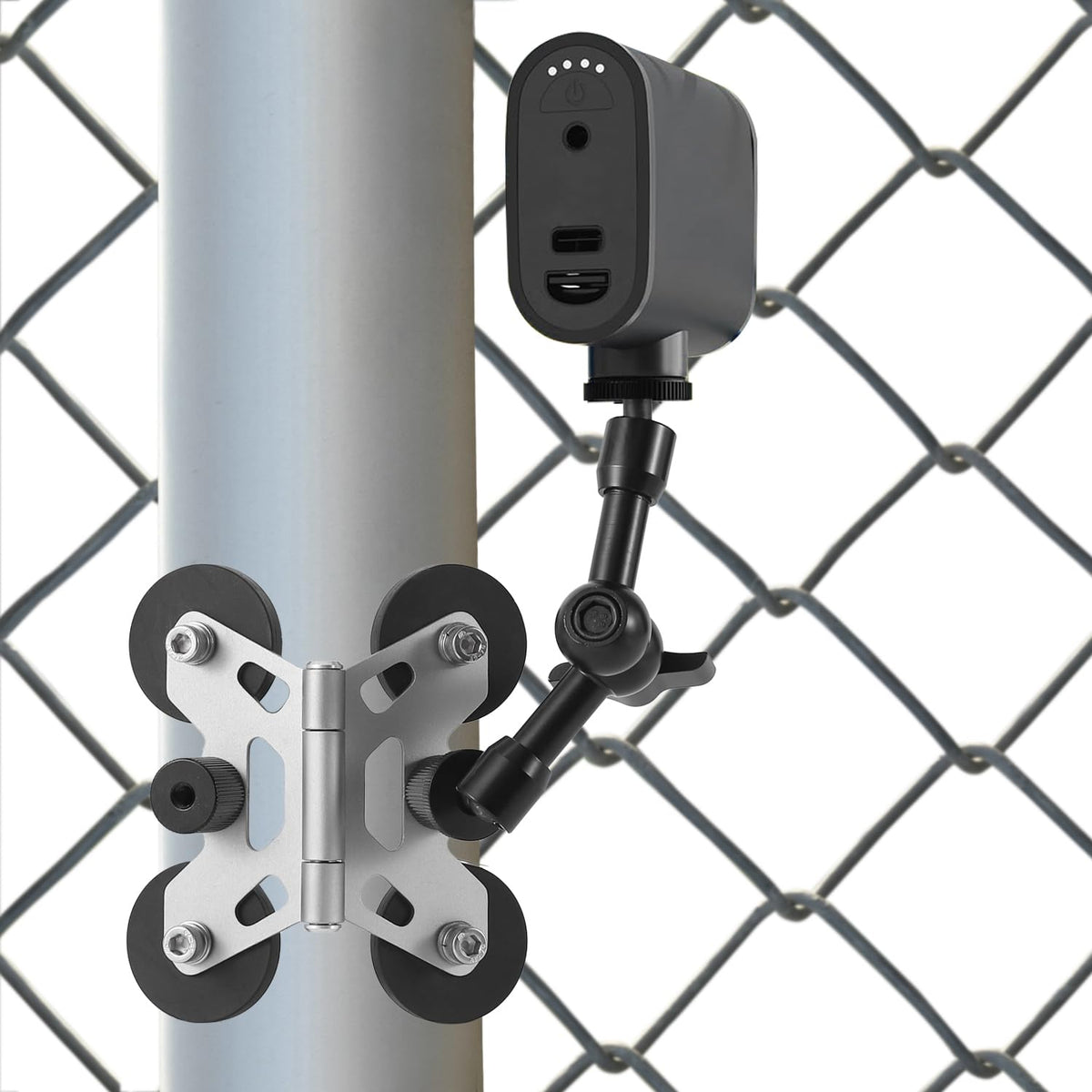 Magnetic Camera Fence Mount for Mevo Start, Post Mount for Cell Phone/GoPro,Two 1/4" Threaded Points, Flexible Hinge Camera Holder, for Recording Baseball/Tennis Games/Softball