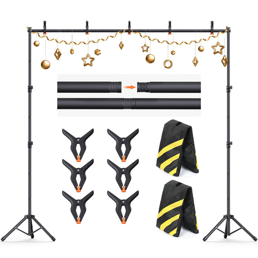 Backdrop Stand 10×8ft (W×H) Adjustable Backdrop Support Ground Kit Photography Photo Shoot Backdrop Stand for Parties with Sandbags, Spring Clips, Carrying Bag