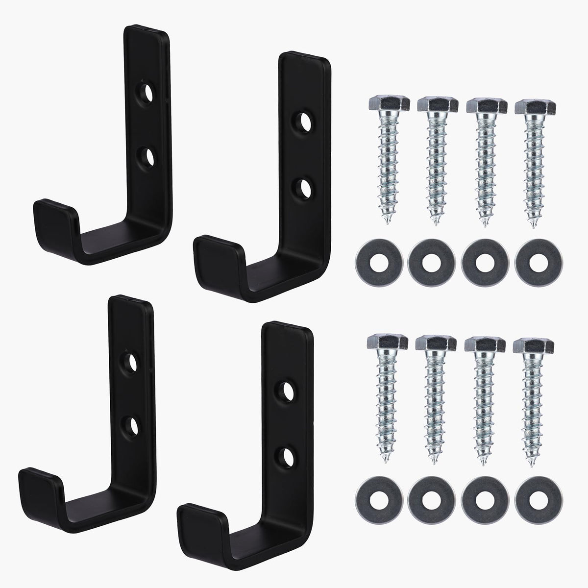 JIMMY LUCKY 4 Pcs Heavy Duty J Hooks for Hanging, Heavy Duty Garage Hooks for Hanging, Black Wall Mounted Utility Hookss, Garage Storage Hook for Hanging Extension Cords Garden Tools Clothes Keys