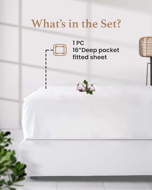 Good Sleep Bedding 800 TC Queen Fitted Sheet - Soft, Breathable Luxury Hotel Style | 16" Deep Pocket - White