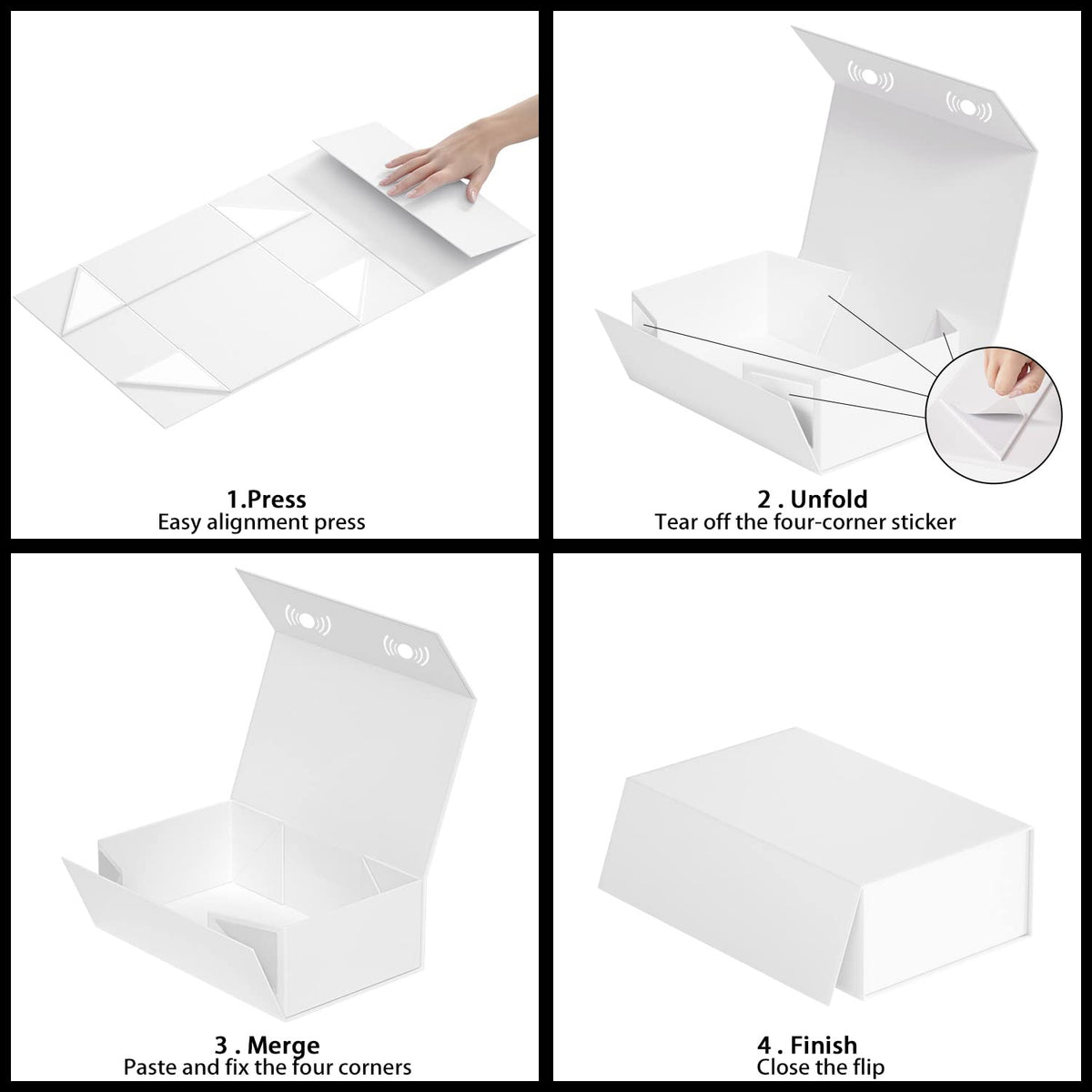 RYDDOY 5 Pack White Gift Box, 9.5x6x3'' Gift boxes for Presents with Lids Magnetic Closure Rectangle Collapsible for Bridesmaid Proposal Box, Wedding, Christmas, Halloween, Birthday Gift Packging