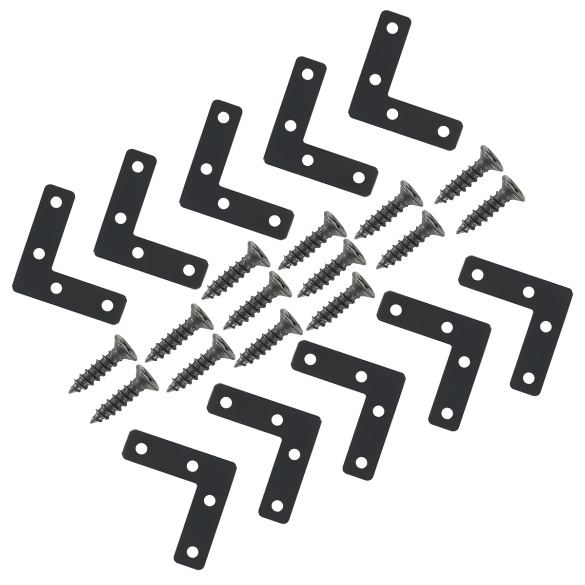 Hordion 10Pcs 2 x 2 Inch L Bracket Corner Brace (50 X 50mm), Iron Flat Corner Bracket Heavy Duty, Metal L Shaped Bracket Support Brace, Right Angle Bracket Repair Plates with Screws