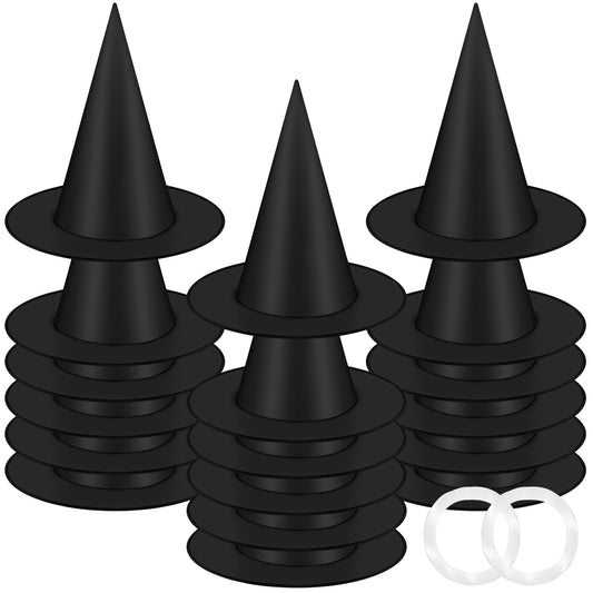 18Pcs Black Witch Hats, Thickened Hanging Witch Hat,Foldable Floating Witchs Hat with 230 FT Nylon Cord, Halloween Wall Decor Outdoor Suitable for Yard Porch Home Party Decorations Favor Supplies