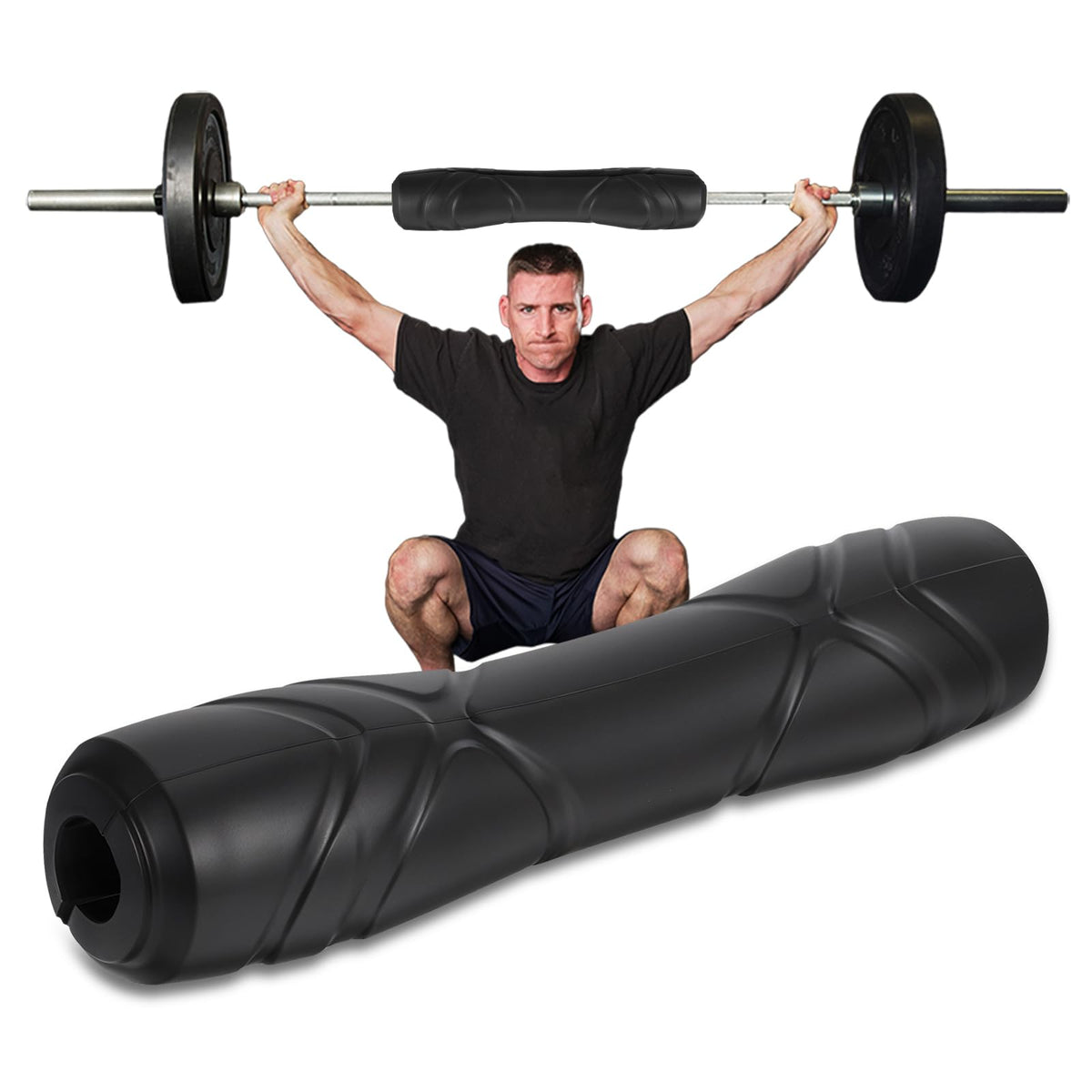 Rubber Barbell Pad, Squat Pad, Hip Thrust Pads, Neck Shoulder Protective Pads For Lunges, Squats And Hip Thrust Fit Standard Bar (Black)