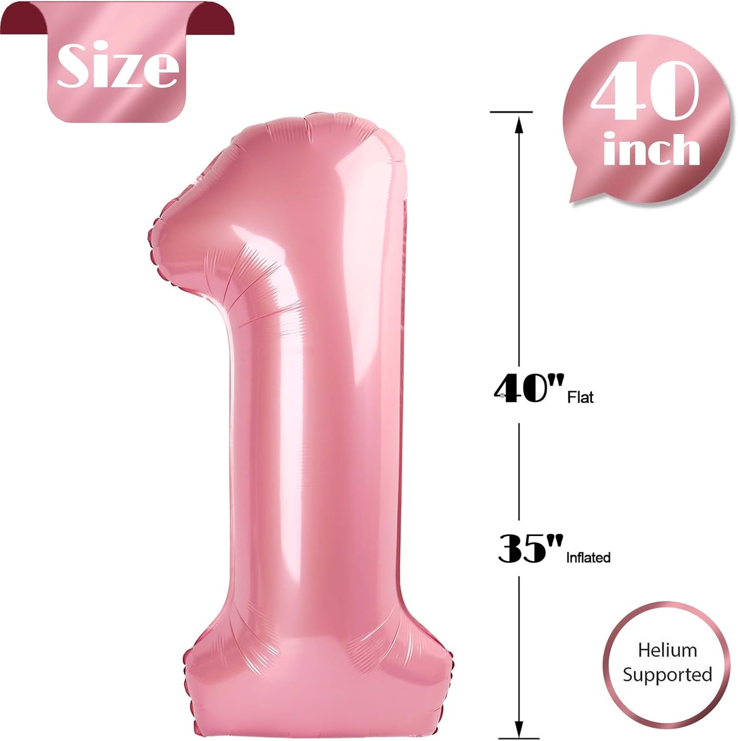 Pearlescent Pink 40-Inch Number 1 Balloon - Perfect First Birthday Decoration for Girls