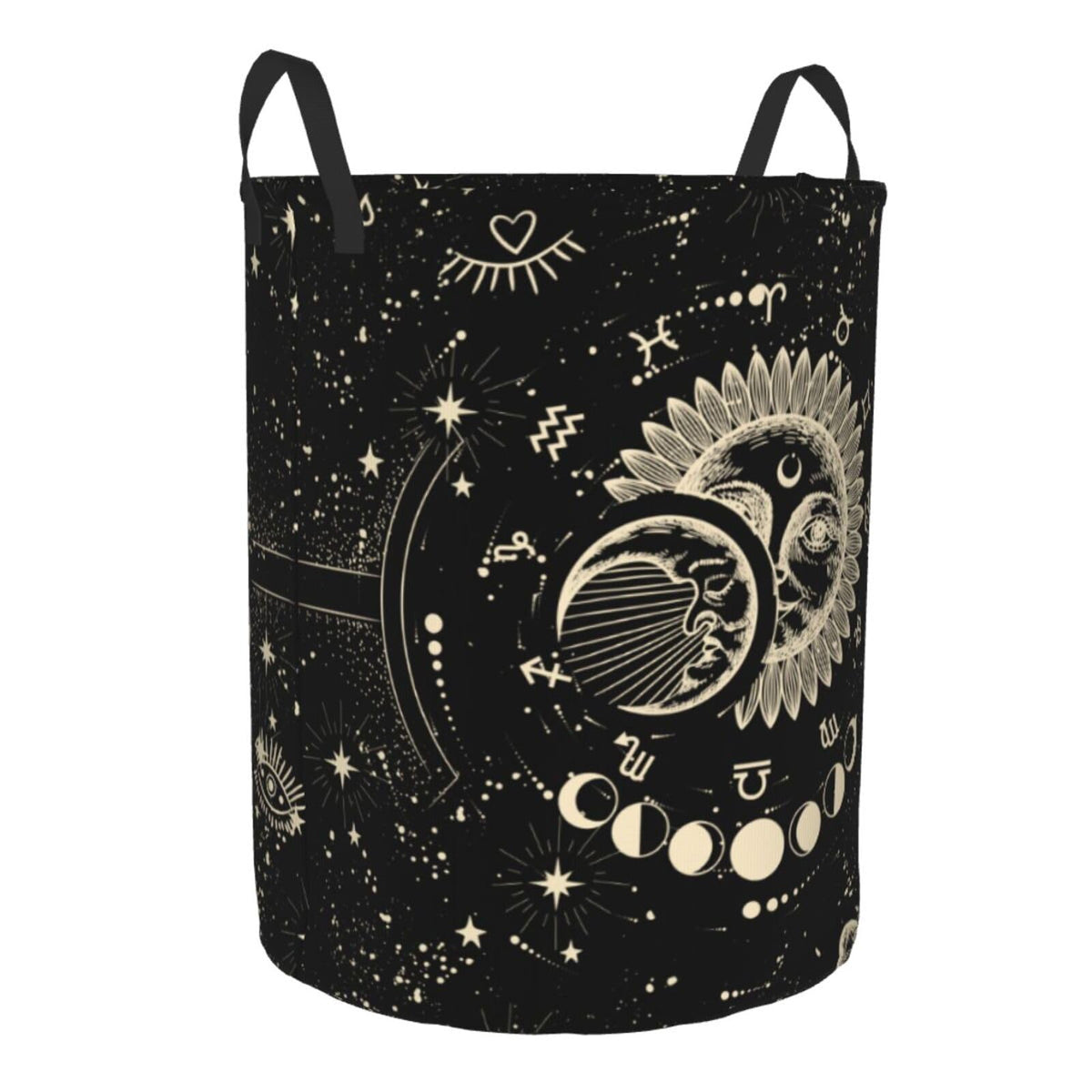 Sun Moon Laundry Basket Storage Bin Foldable Laundry Hamper Clothes Storage Bucket Organizer 19.6x15.7 Inch For Laundry Room/Bedroom/Bathroom