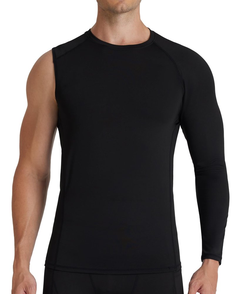 RIKUAOU Mens One Arm Sleeve Compression Shirts 1/2 Long Sleeve Athletic Base Layer Undershirt Basketball Workout Top