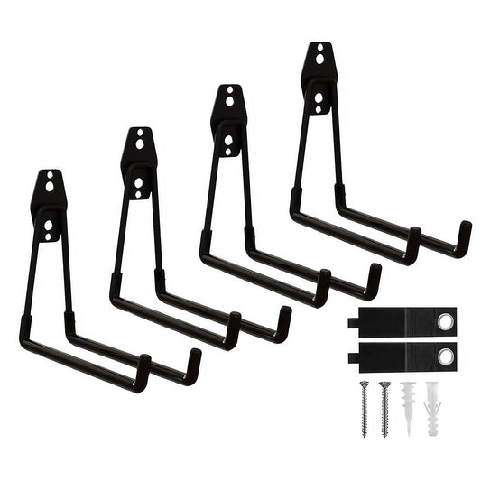 CRXCRC Garage Hooks, 4 Pack 7.7inch Large Square Wall Hooks for Hanging Heavy Duty Ladders, Bikes, Tools Ideal for Garage, Garden, Basement Utility Room Storage (Black)