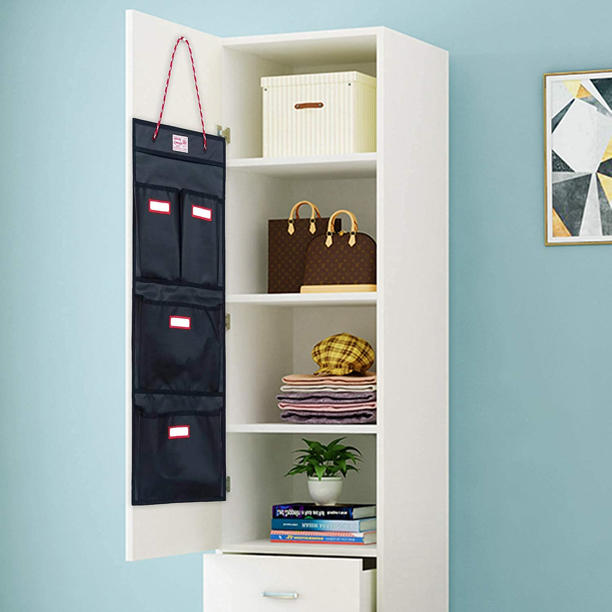 Rough Enough Locker Organizer Hanging Accessories Storage Organization with 4 Pockets for Work Door Gym Wall Black Tarpaulin