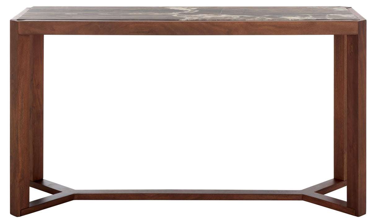 SAFAVIEH Couture Collection - Bernardi Walnut & Brown Marble Top Console Table with Solid Wood Base, Modern Accent Entryway Table (SFV9745B)