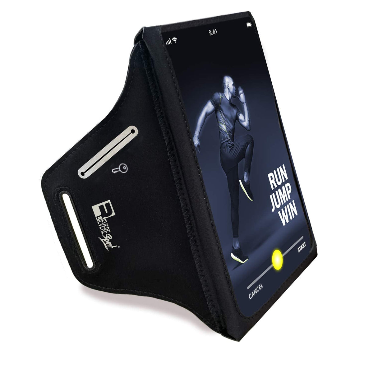 RevereSport Waterproof Running Armband for Phone with Case On (Otterbox, Lifeproof). Sports Phone Holder Compatible iPhone 17/16/15/14/13/12/11/SE Samsung S25/S24/S23/S22/S21/S20 (Medium)