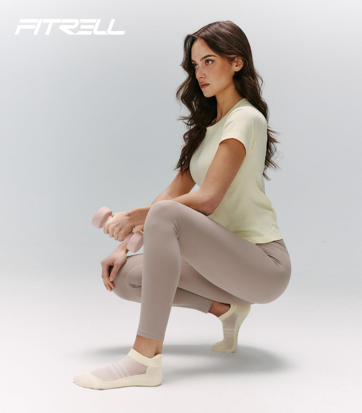 FITRELL Pilates Socks for Women, Ankle Yoga Non Slip Grip Socks for Barre Hospital Gym 5 Pairs, Black+Beige+Grey+Pink+White, Medium