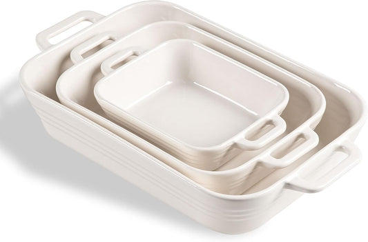 Sweejar Casserole Dishes - Ceramic 9x13 Baking Pans Set for Cooking & Baking | White Porcelain Lasagna Pan with Handles