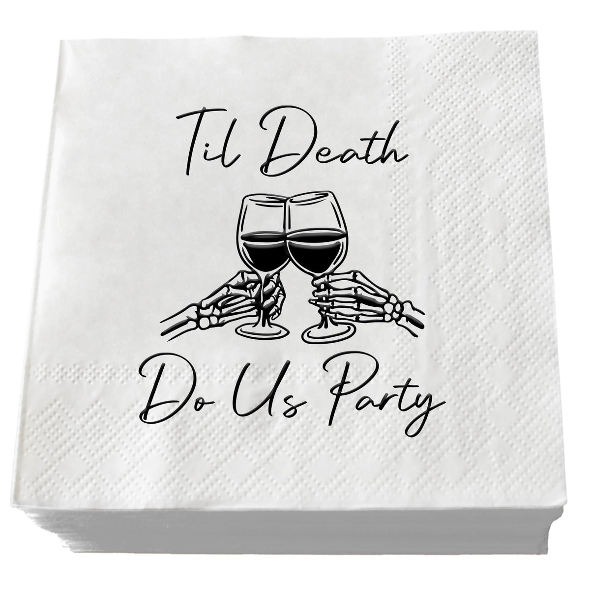 XIUHUBA Til Death Do Us Party Napkins, 50 Pack Black and White Halloween Skeleton Skull Cocktail Napkins for Funny Engagement Bachelorette Wedding Bridal Shower Party Decorations, 3-Ply