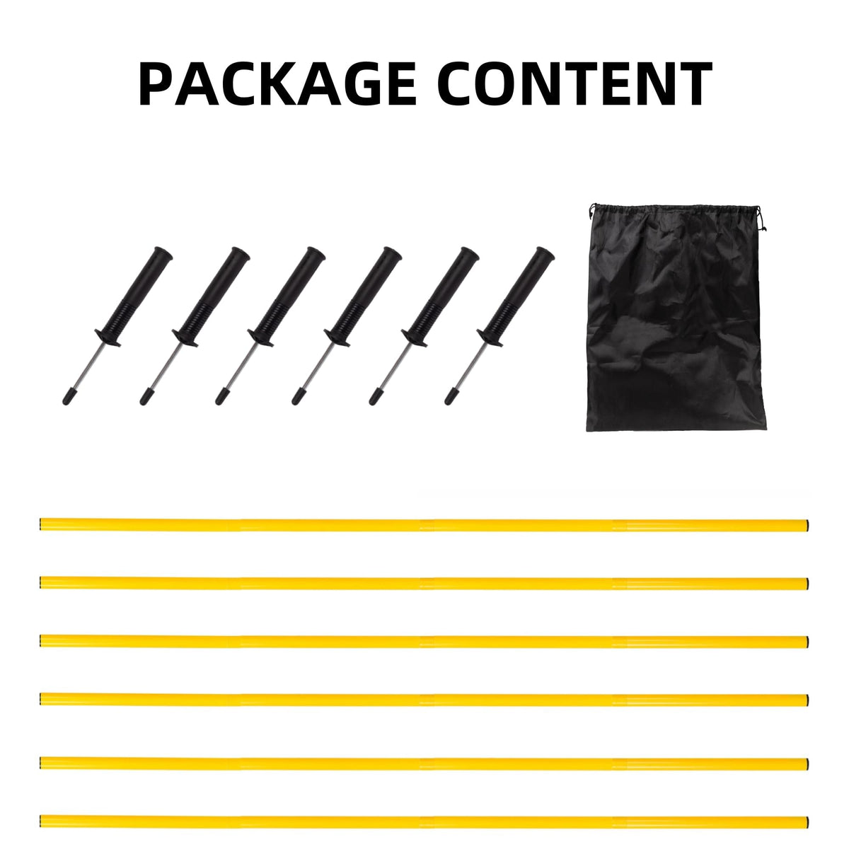 6Pcs 5FT Agility Poles for Soccer,Basketball,Football,Dog,Horse Training-Adjustable Speed and Agility Training Equipment Sports Training Sticks with Ground Spring Nails and Storage Bag(Yellow)