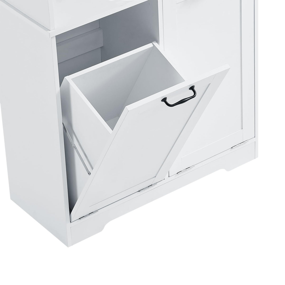 68" Tall Bathroom Storage Cabinet with One Door and Two Laundry Hampers for Home Display Organizer, Adjustable Shelf, White