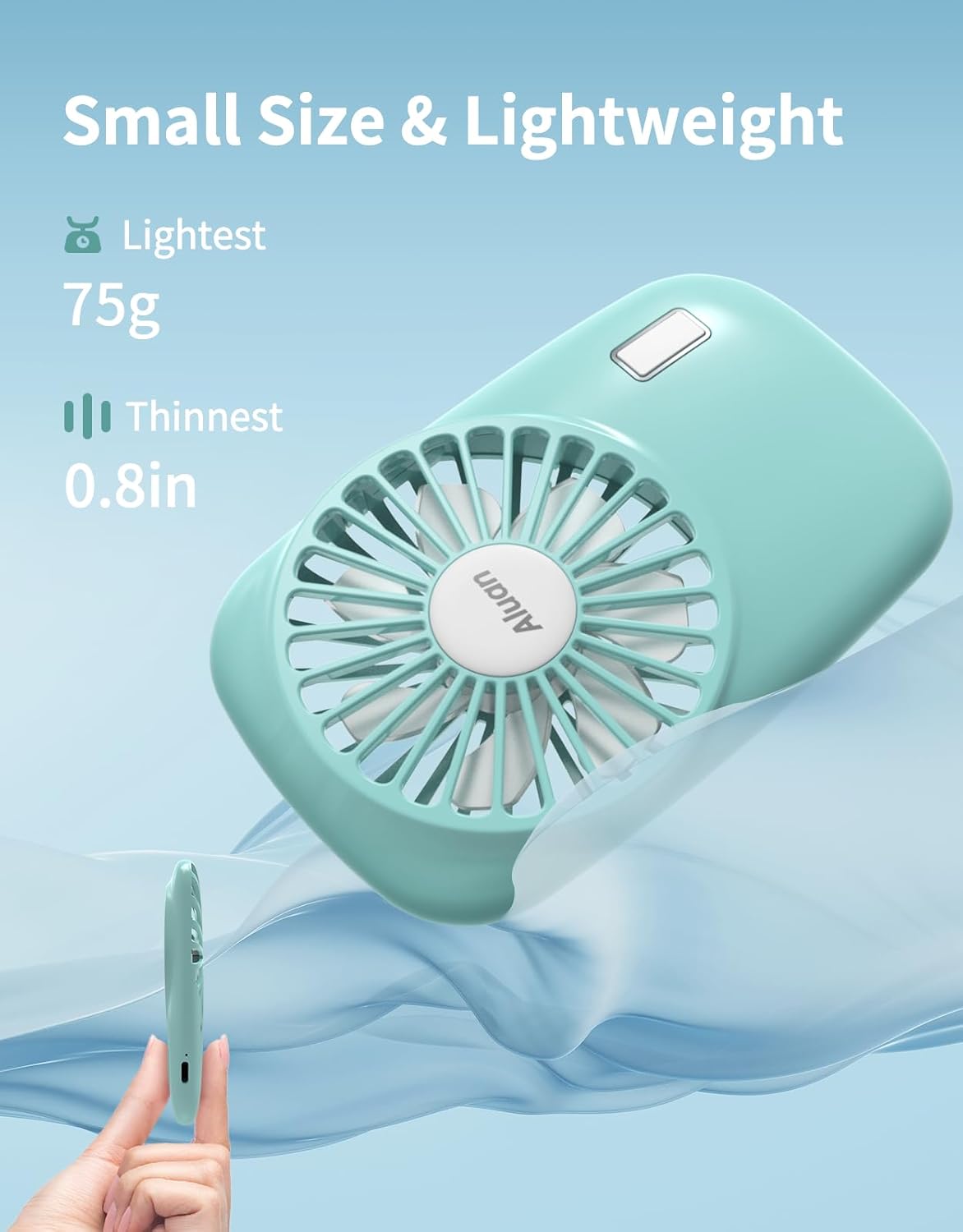 Aluan Handheld Mini Fan - Powerful USB Rechargeable Personal Fan for Home & Travel - Blue