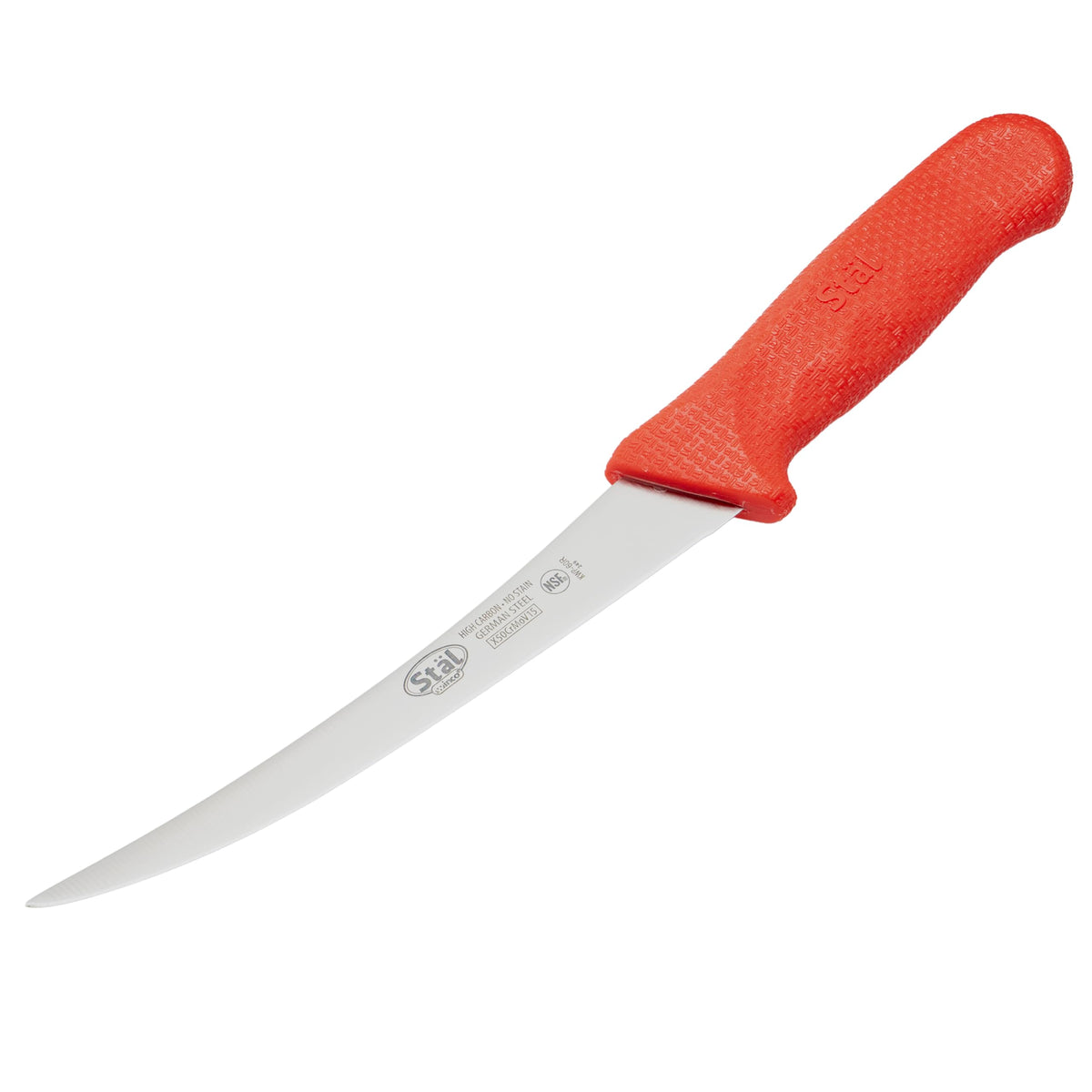 Winco 6" Commercial-Grade German Steel Boning Knife, Curved, Red