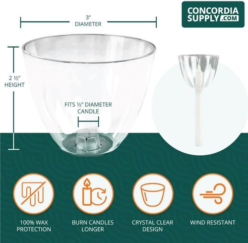 Concordia Supply Clear Shield Candle Drip Protectors - Pack of 50 Wax Catchers for Church Vigils & Christmas Eve