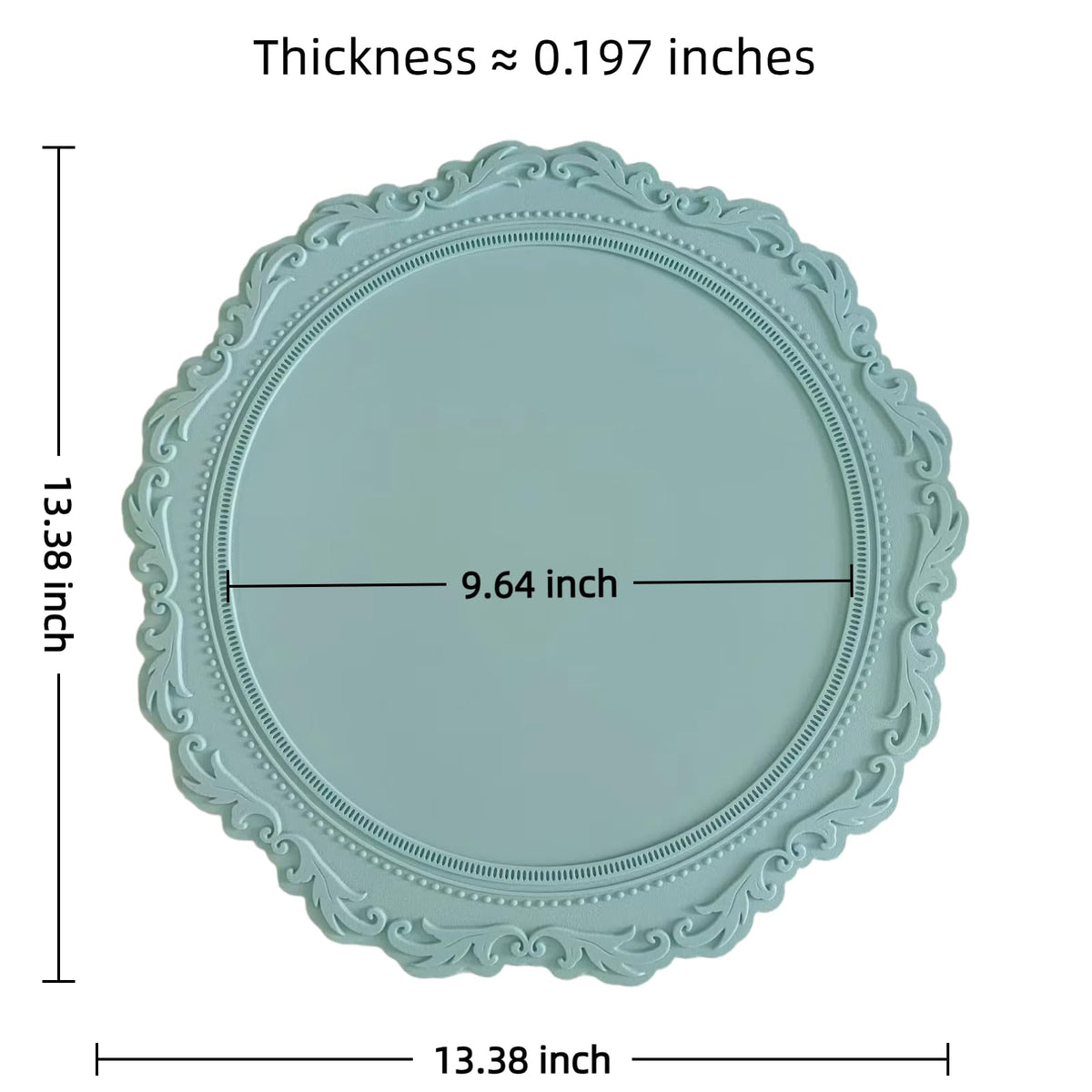 2 Pack Round Silicone Placemats Set, 13.38 Inch Diameter European Style Decorative Table Mats, Heat Resistant Waterproof Non-Slip Easy Clean Dish Mats for Dining Table & Kitchen Counter (Green)