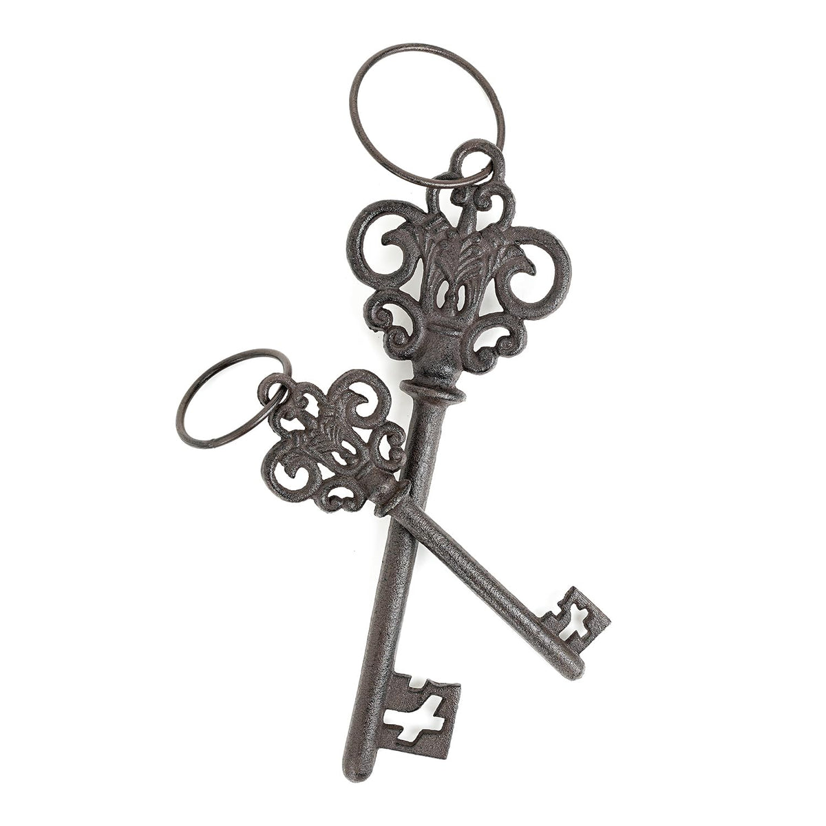 Sungmor Cast Iron Skeleton Keys, Set of 2 Large Old Fashioned, Decorative Wrought Iron Wall Art, Home Garden Farmhouse Halloween Decor, Rustic Brown