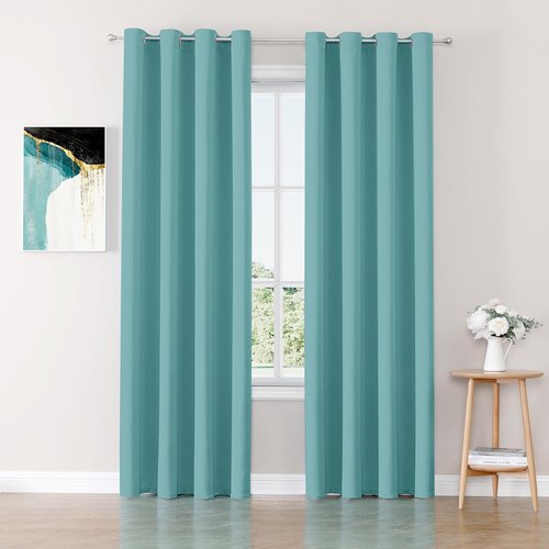 ChrisDowa Blackout Curtains - Thermal Insulated Room Darkening Panels, Aqua, 52 x 80 Inches - 2 Panels Set