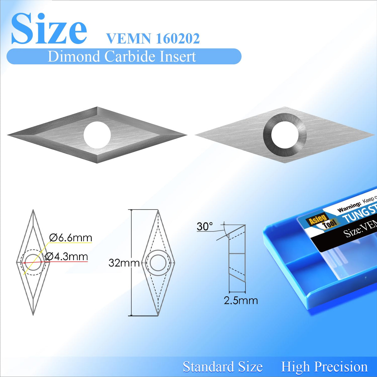 Asieg Tool Diamond Tungsten Carbide Insert 32x10x2.5-30° Cutter Knives with Sharp Point fit for DIY Wood Lathe Turning Detailer Tools Kit or Woodworking Machine Tools Accessories 10pcs