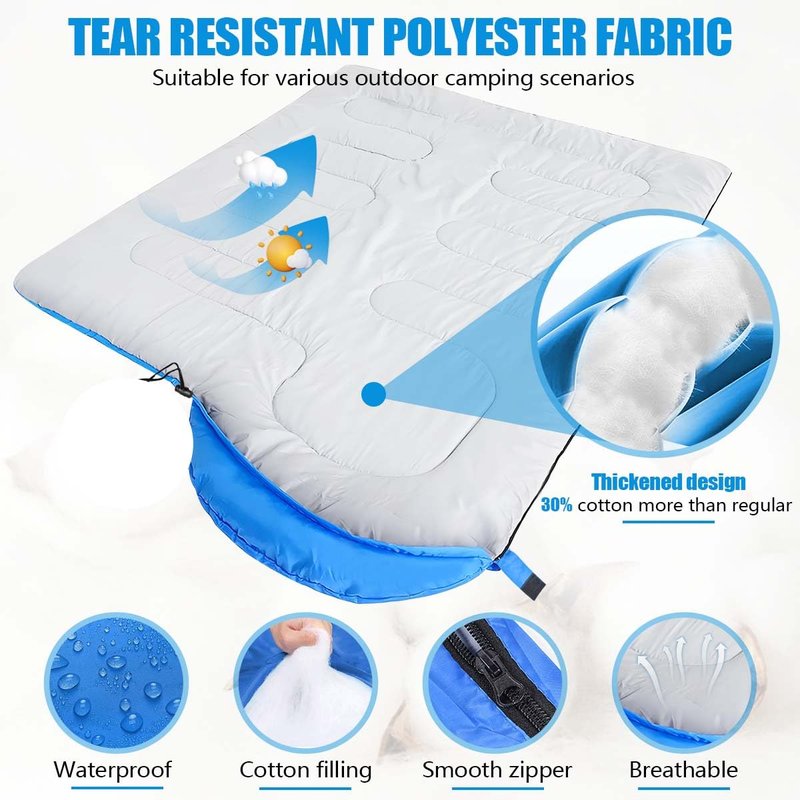 OBTANIM Sleeping Bags Portable Waterproof Thick Camping Sleeping Bag for Adults Kids 4 Seasons Cold Weather or Warm Backpacking Hiking Travel Indoor Outdoor Use (Blue)