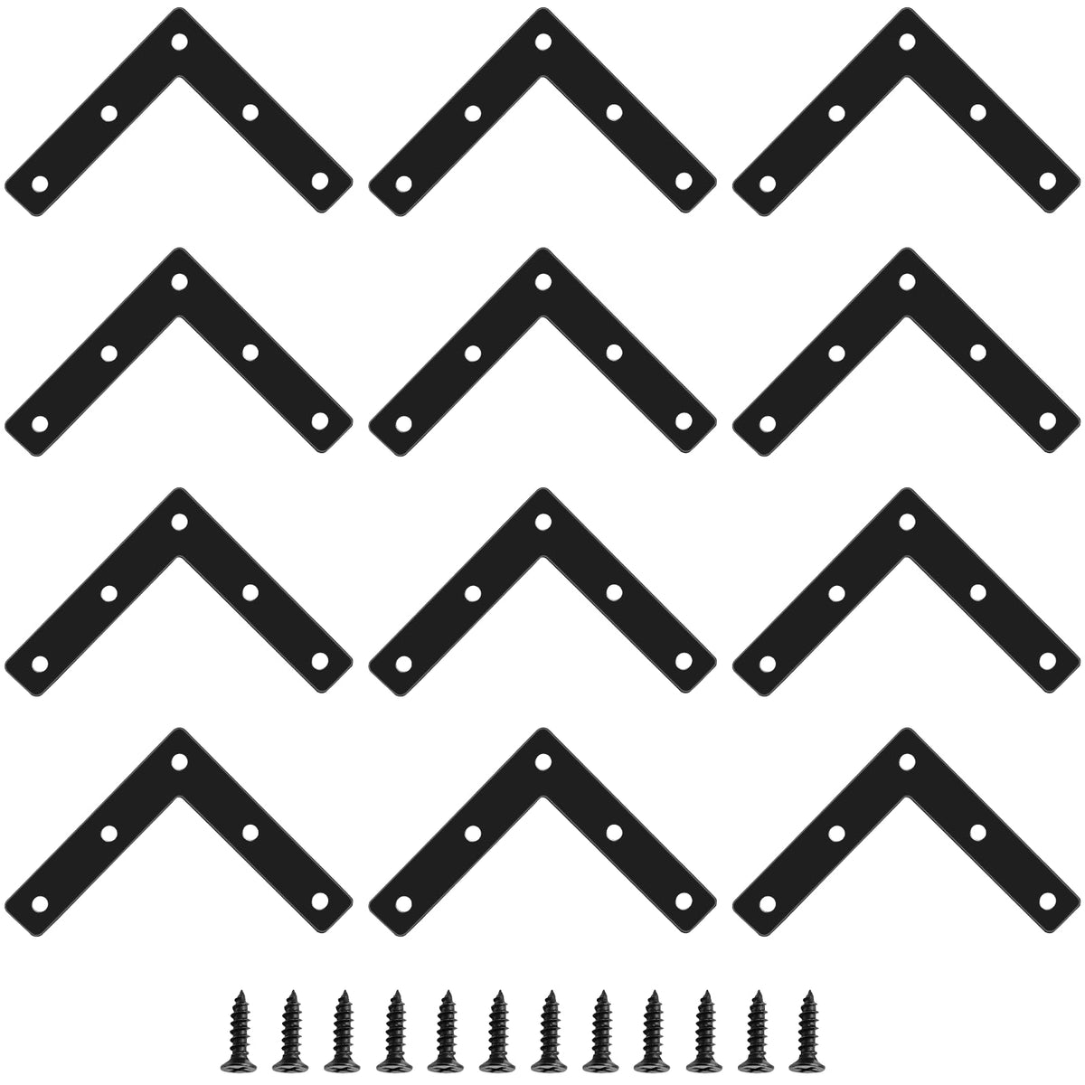 Rierdge 12 Pcs 3.15" x 0.62" L-Shape Corner Brace Brackets, 90°Angle Flat Mending Repair Plates Corner Brackets with Screws, Black