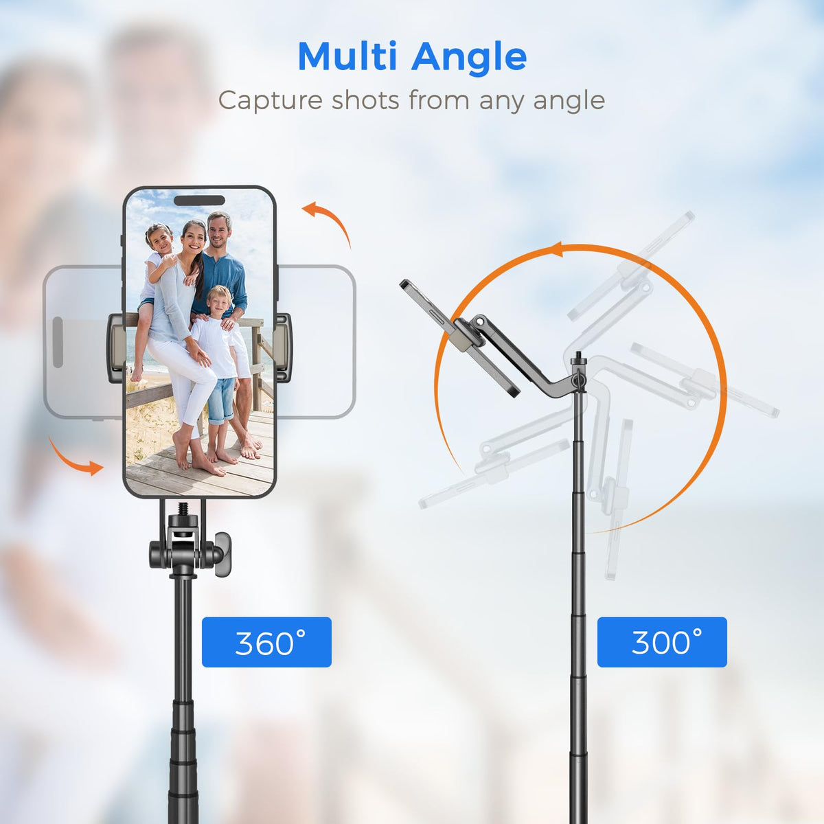 Selfie Stick Travel Tripod for Cell Phone with Remote Control and Phone Holder, Extendable Selfie Stick for iPhone, iPhone Tripod for Video Recording, 50 Inch, Black