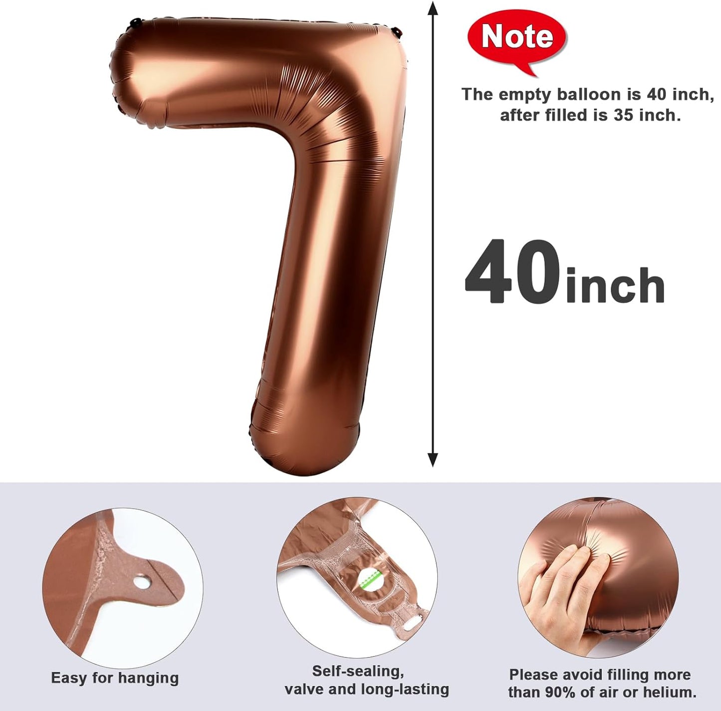 Skiennix 40-Inch Balloon Number 7 - Coffee Brown Birthday Decorations for Engagements & Graduations
