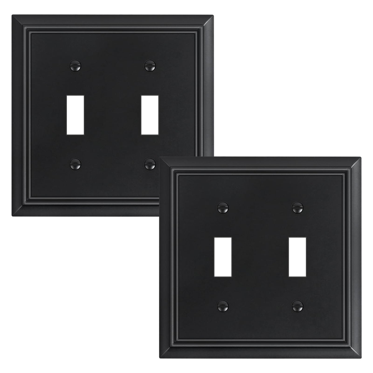 2-Pack Double Toggle Light Switch Cover Plate, Durable Natural Bamboo Fiber Decorative Switch Plate Covers, Matte Black 2 Gang Wall Plate, Corrosion Resistant