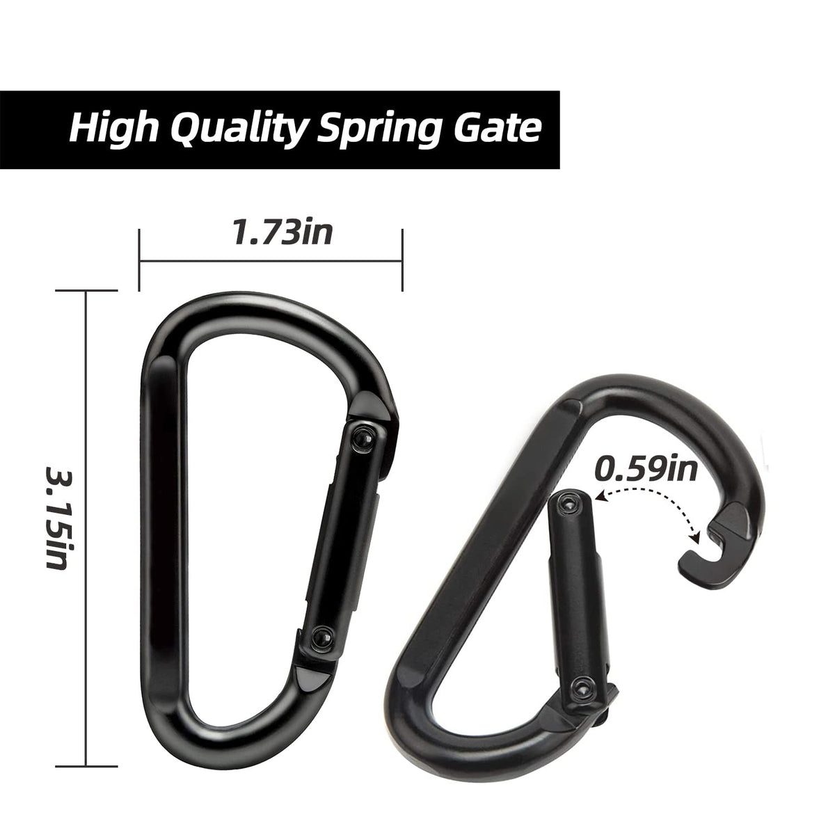 EZYA Carabiner Clip, 860lbs, 3" Iron Heavy Duty Carabiner, D Shape Hook - Hammocks, Camping, Hiking Accessories, Keychains, Caribiniers for Dog Leash, Yoga Swing, Gym etc, Black, 6pcs