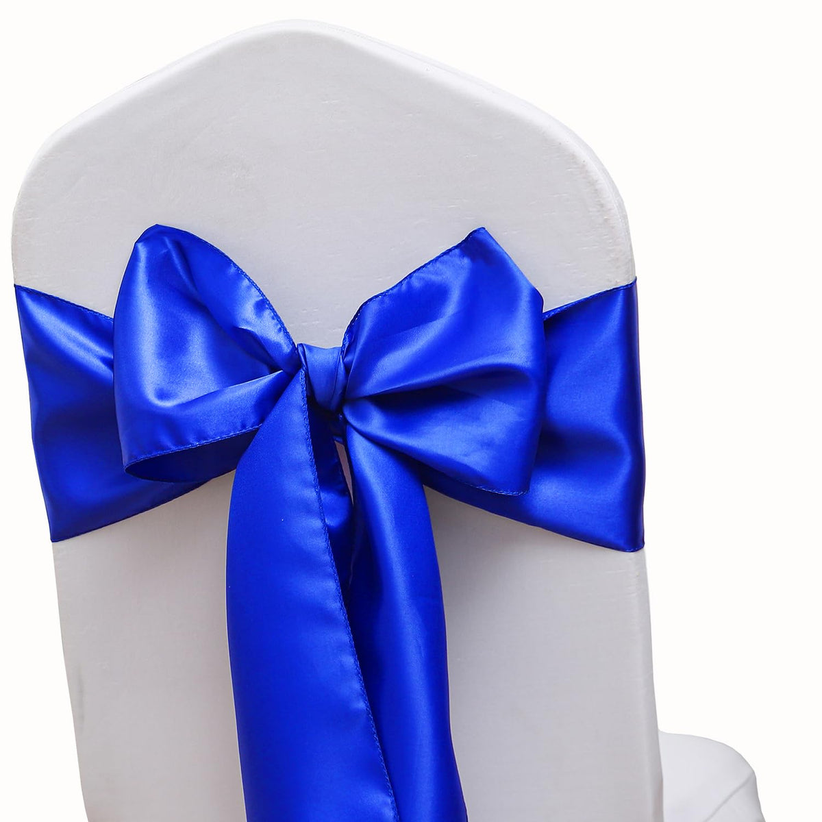 ZSJFMF Pack of 50 Satin Royal Blue Chair Sashes Bows 7 X 108 Inch Universal Gold Chair Ribbons for Wedding Ceremony Party Banquet Event Chair Decorations - Royal Blue Chair Sashes 50 Pack