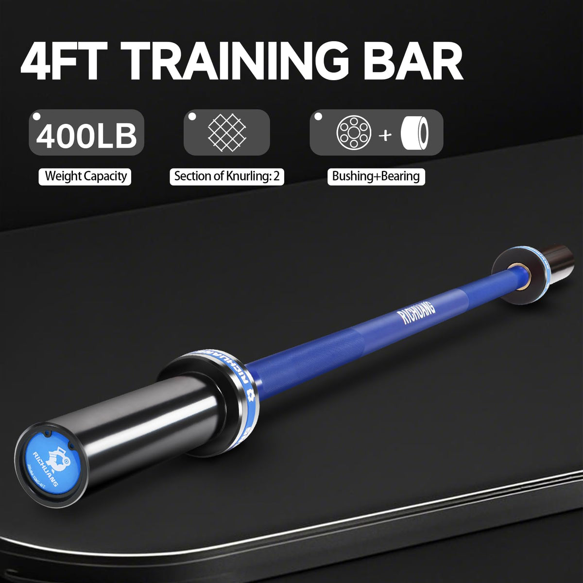Olympic Barbell 4FT 22LB – 2" Weightlifting Bar for Home Gym Fitness, Squats, Deadlifts, Hip Thrusts, Bench Press, Strength Training – 400LB Capacity – Blue