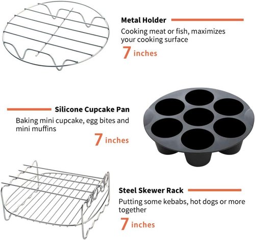 Gowise Air Fryer Accessories 9PCS Set - Fits 3.7QT to 5.8QT Fryers | Includes Cake Barrel, Pizza Pan & More