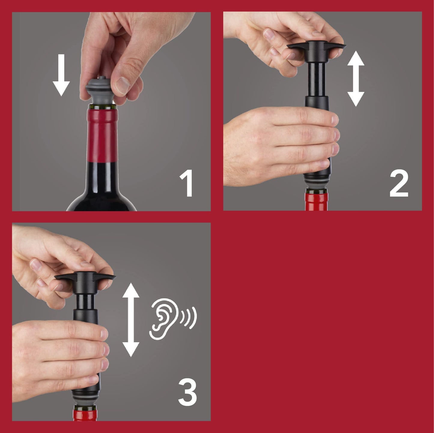 Vacu Vin Wine Stopper Set – 6 Pack Wine Bottle Stopper Cork Alternative – Vacuum Wine Stoppers for Wine Bottles – Reusable Rubber Bottle Stoppers for Wine Saver Pump – Gray