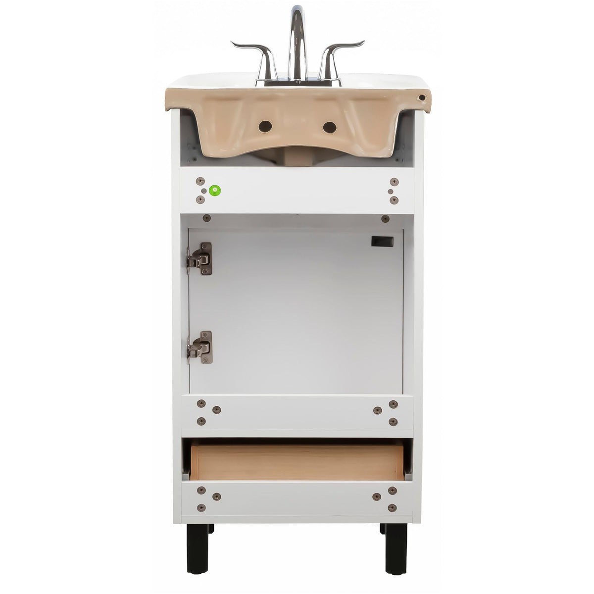 Fine Fixtures Petite 18 Inch Bathroom Vanity with Sink, Small Freestanding Bathroom Cabinet, Space-Saving Vanity Sink Combo Design, Dual Storage, Satin White