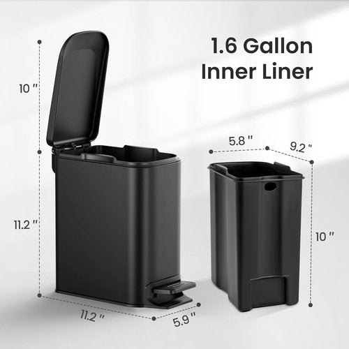 Cesun Bathroom Essentials Bundle - Soft Close Trash Can & Toilet Paper Holder Stand | 1.6 Gallon, Matte Black