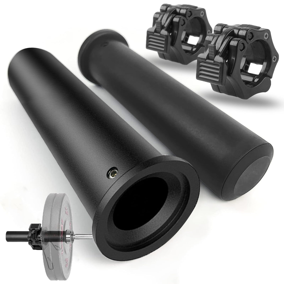 GreenBean 2PCS Olympic Adapter Sleeve 11.8" with Olympic Barbell Clamps 2", Converts 1" Standard Weight Plate Posts to 2" Olympic Weight Plate Posts, Removable end Cap