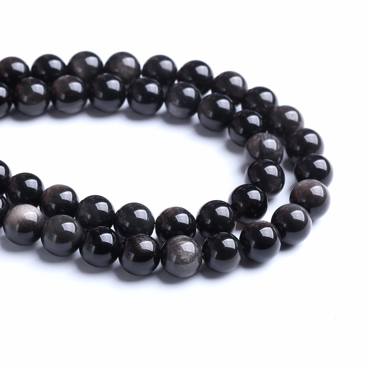 8MM 46PCS Natural Stone Silver Obsidian Loose Beads for Jewelry Making DIY Bracelet