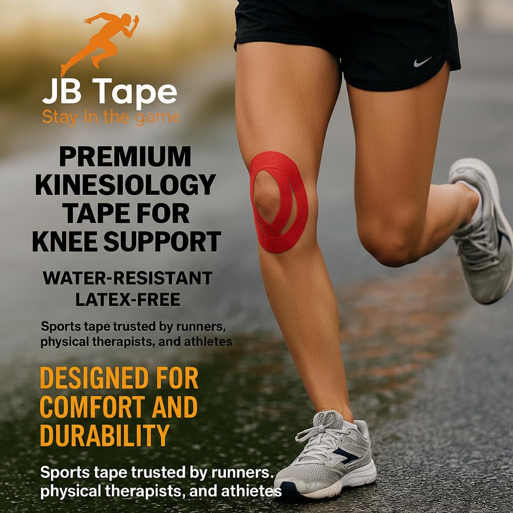 JB Tape Kinesiology Tape – 80 Precut 10-Inch Strips – Pink – Elastic, Latex-Free, Water Resistant – Athletic Muscle & Joint Support – 4 Rolls