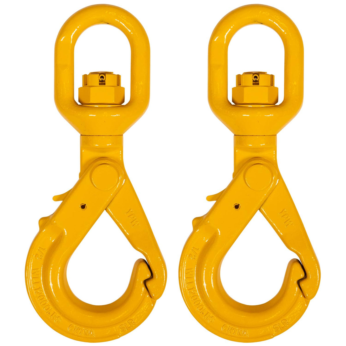 US Cargo Control 1/2 Inch Swivel Self-Locking Hooks (2-Pack), G80 Chain Hooks, 12,000 LBS Working Load Limit, Heavy Duty Swivel Hooks for Lifting Jobs, Load Binding Applications, & Trailers