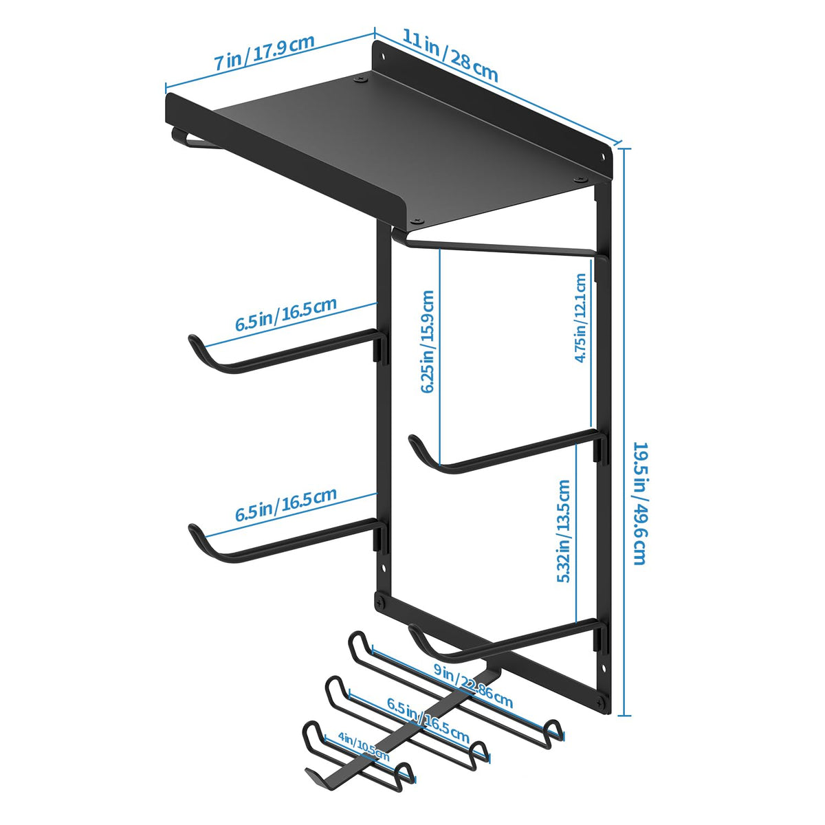 Yoga Mat Holder Wall Mount Yoga Mat Storage Rack Home Gym Accessories with 3 Sectional and 7 Hooks for Hanging Foam Roller and Resistance Bands at Fitness Class or Home Gym